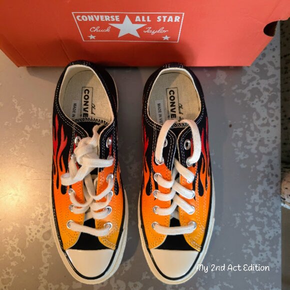 All Star Converse NIB Lo Chucks with Flames Size Mens 5 Womens 7 - Picture 2 of 14